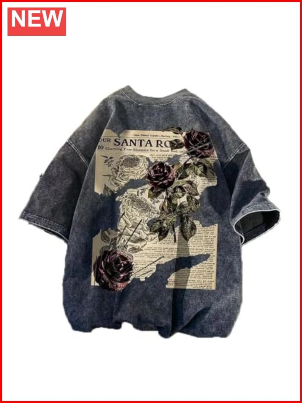 Oversized Gothic Y2K Graphic Tee Rose Letter Print T-Shirt